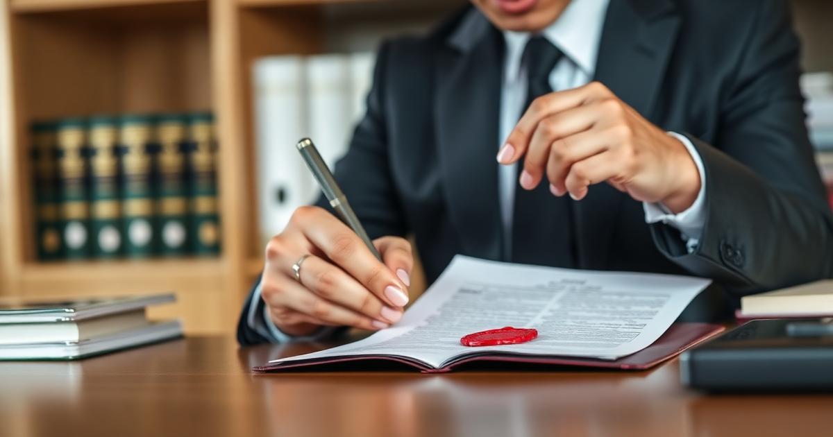 ทนายความ Notarial Services Attorney กำลังลงนามรับรองเอกสาร